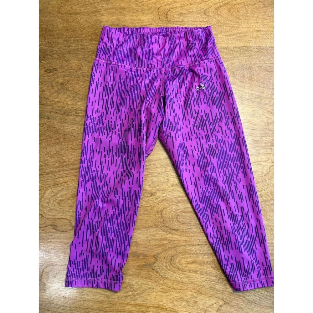 Adidas Women's Digital Abstract Print Climalite Capri Leggings Purple Small